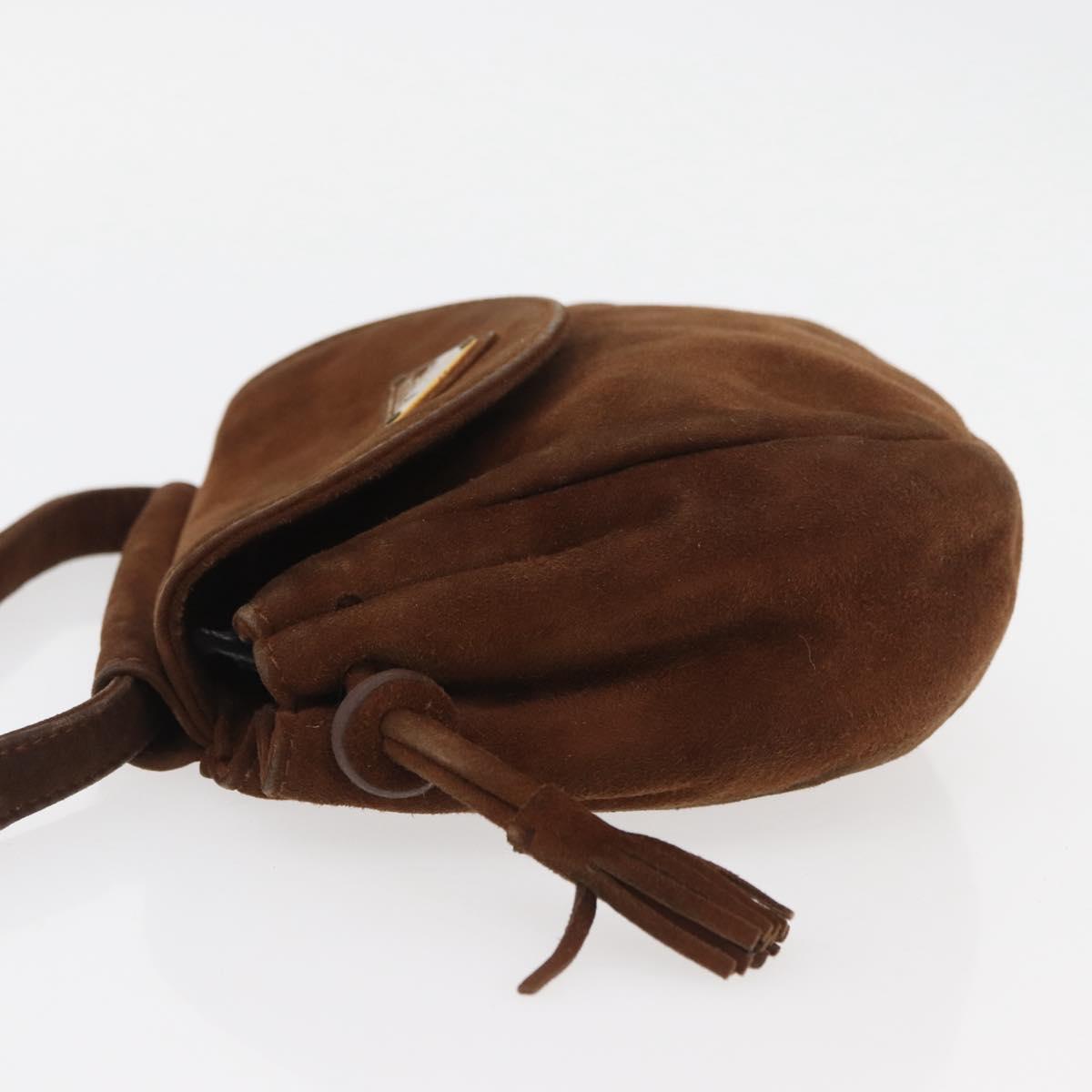 PRADA Shoulder Bag Suede Brown Gold Auth bs34266