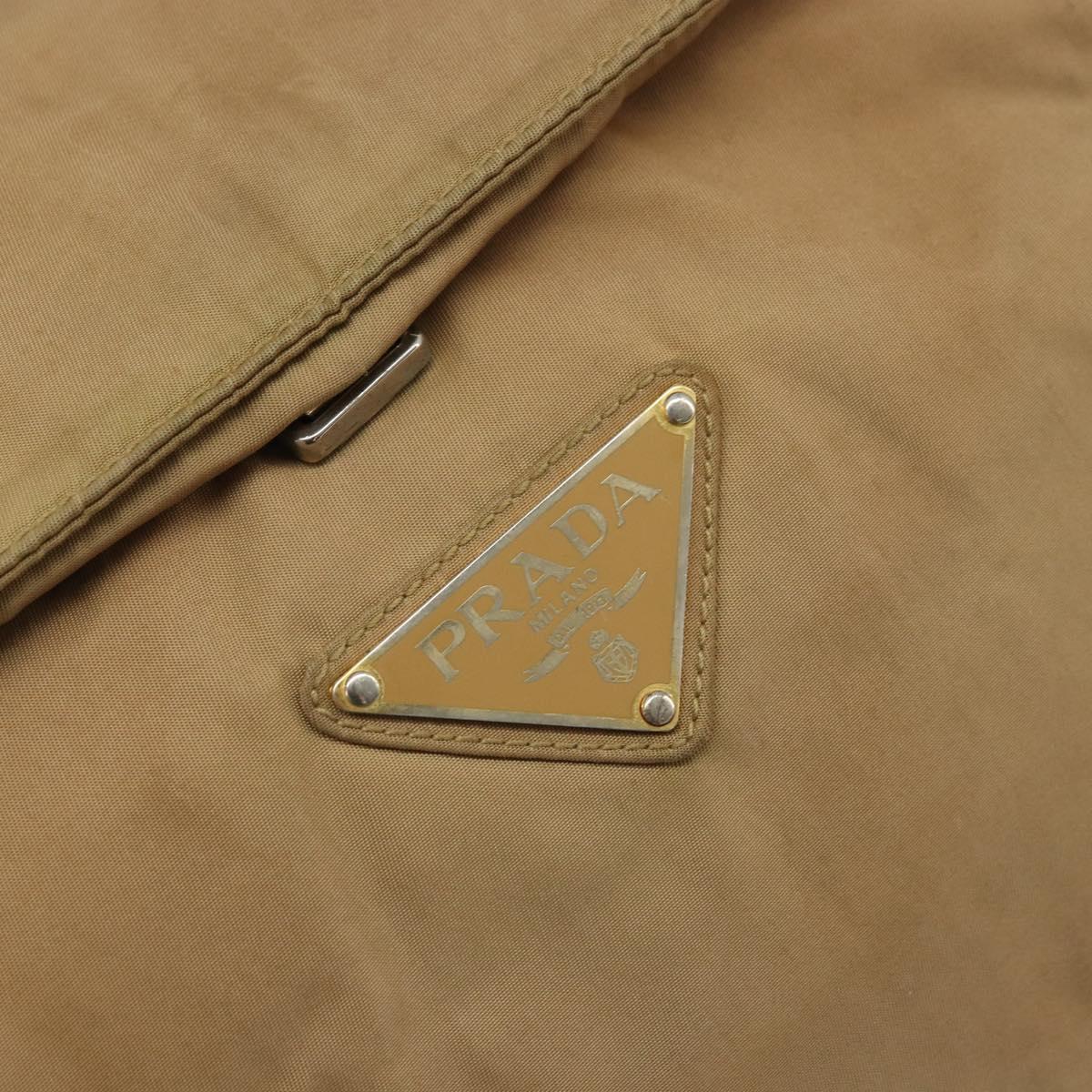 PRADA Hand Bag Nylon Beige Gold Auth bs34269
