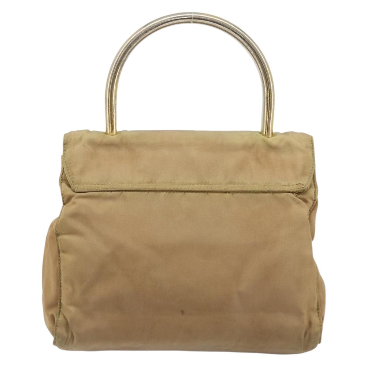 PRADA Hand Bag Nylon Beige Gold Auth bs34269