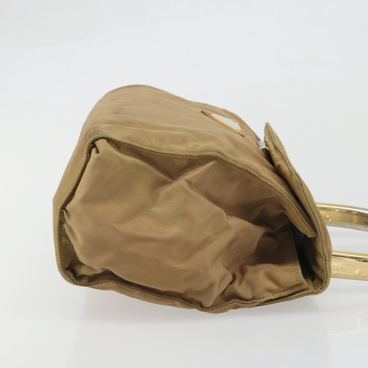 PRADA Hand Bag Nylon Beige Gold Auth bs34269