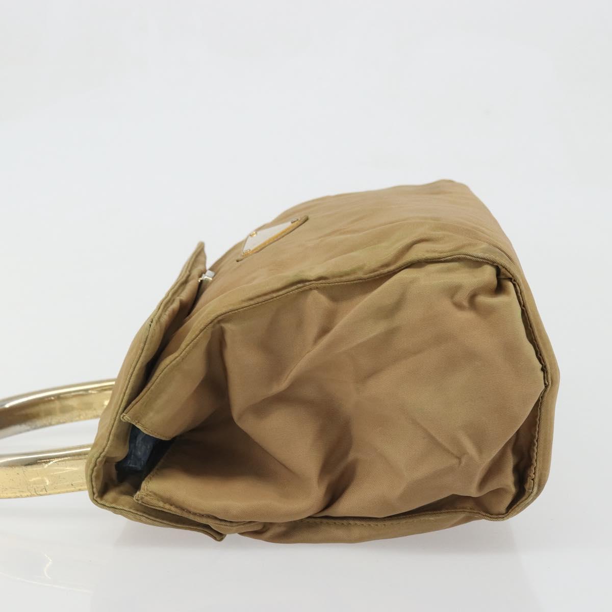 PRADA Hand Bag Nylon Beige Gold Auth bs34269