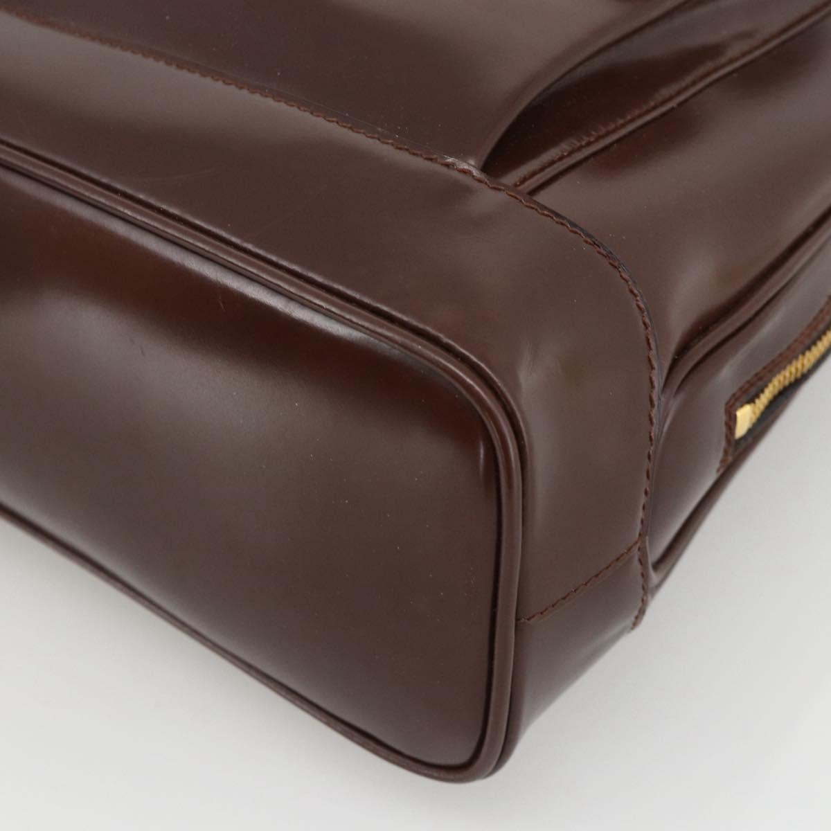 GUCCI Bamboo Tote Bag Patent leather Brown Gold Auth bs34270