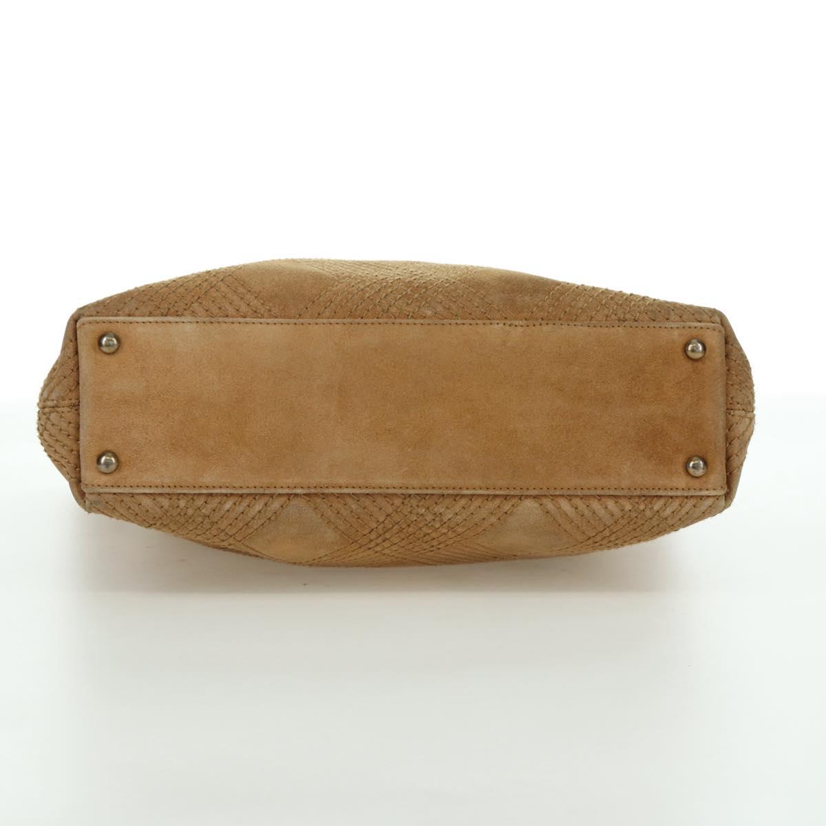 CHANEL Wild Stitch Hand Bag Suede Brown Gold CC Auth bs34273A