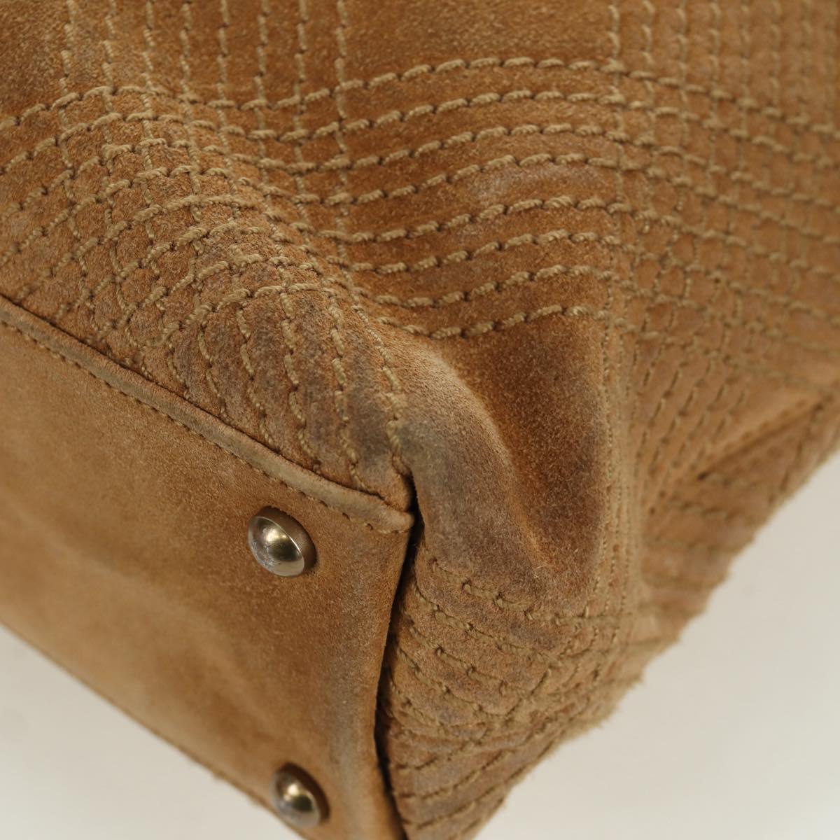 CHANEL Wild Stitch Hand Bag Suede Brown Gold CC Auth bs34273A