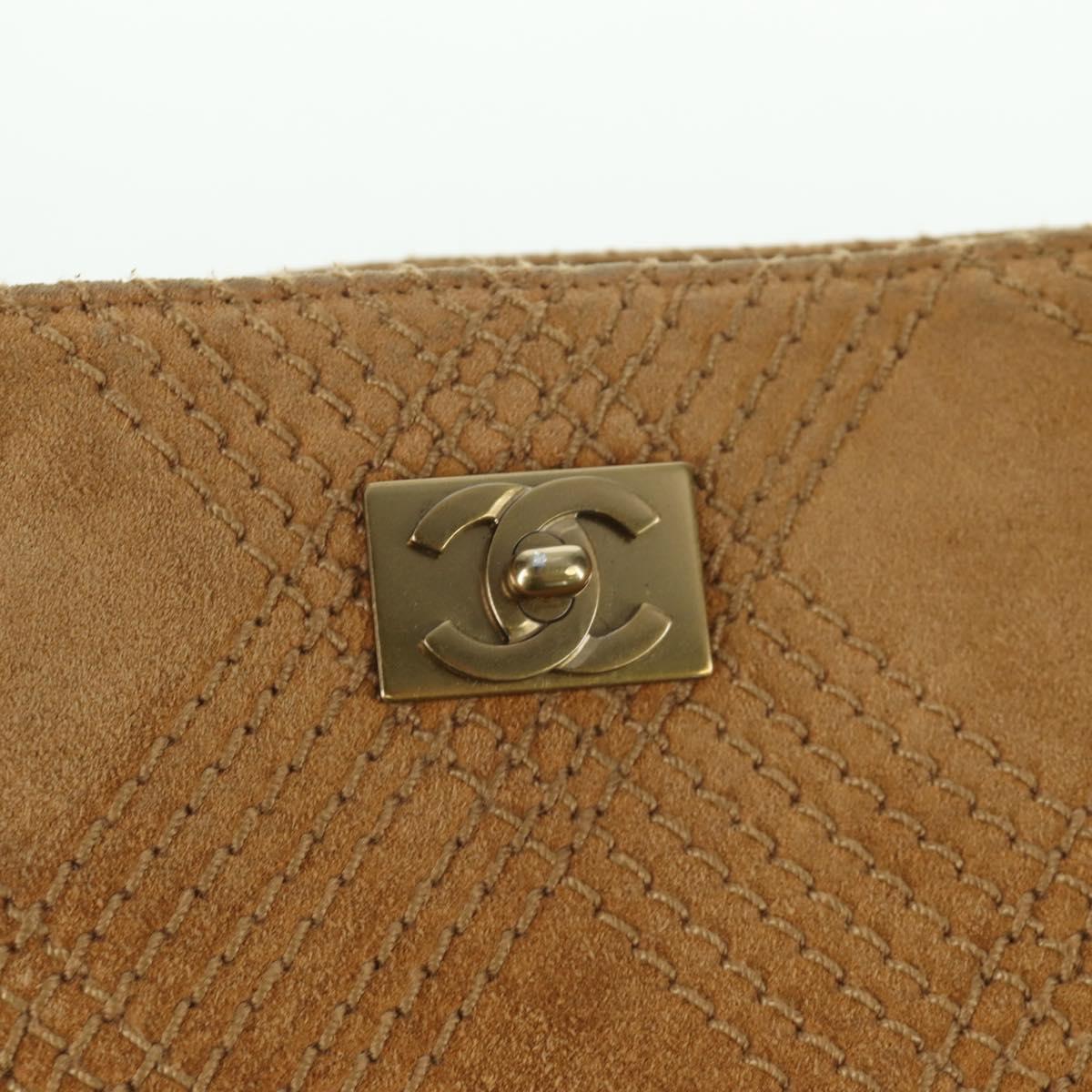 CHANEL Wild Stitch Hand Bag Suede Brown Gold CC Auth bs34273A