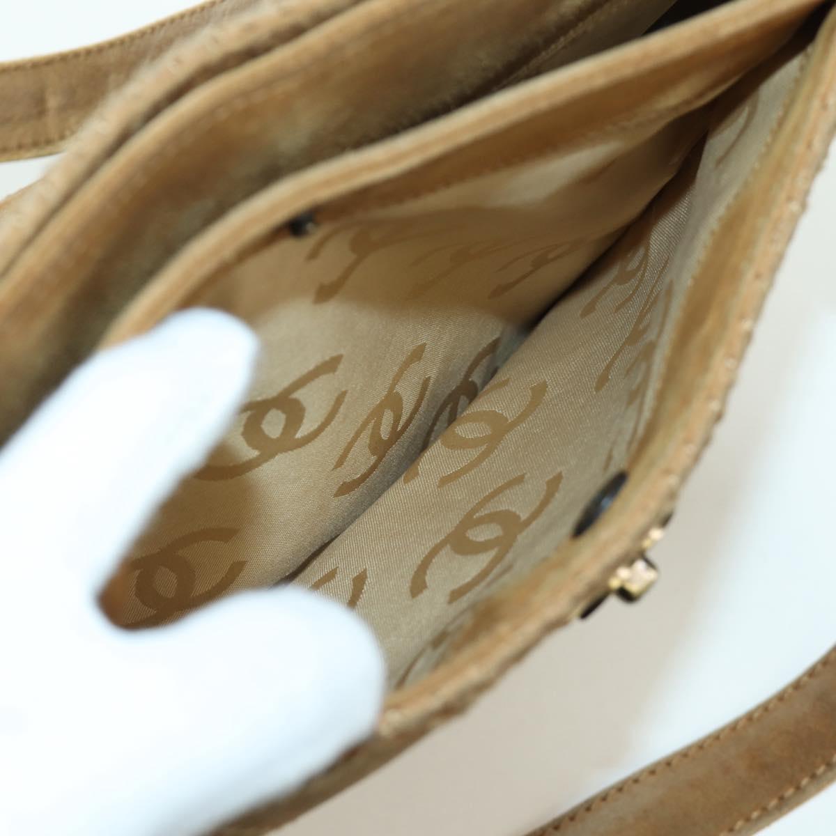 CHANEL Wild Stitch Hand Bag Suede Brown Gold CC Auth bs34273A