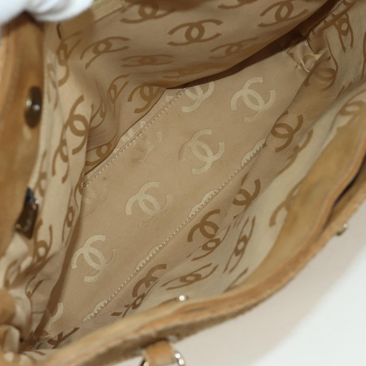 CHANEL Wild Stitch Hand Bag Suede Brown Gold CC Auth bs34273A