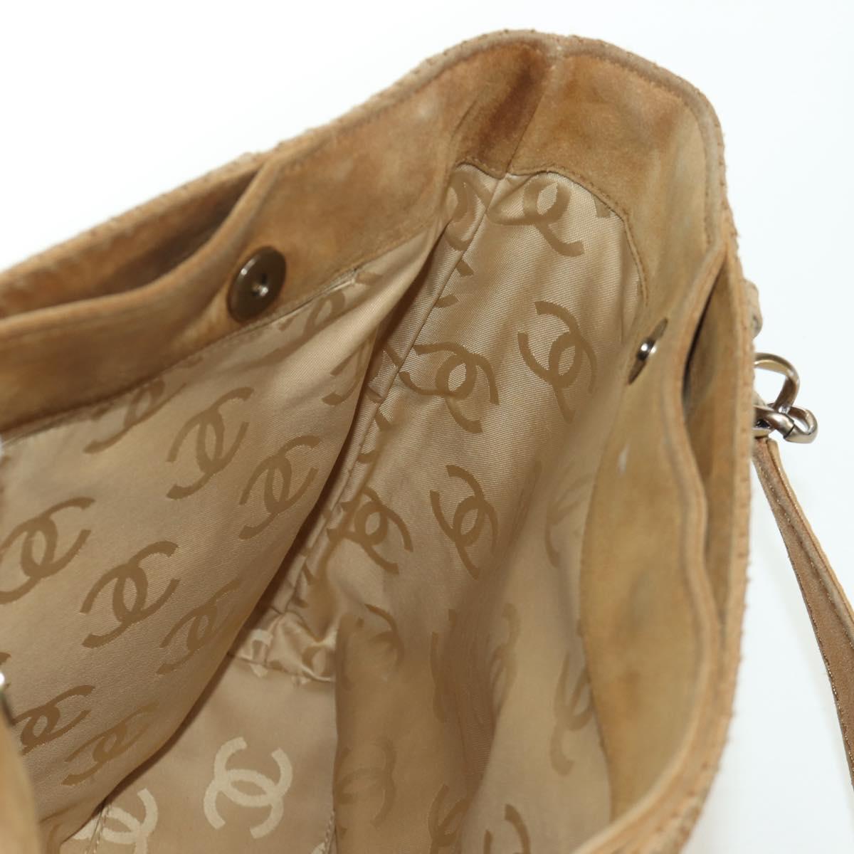 CHANEL Wild Stitch Hand Bag Suede Brown Gold CC Auth bs34273A