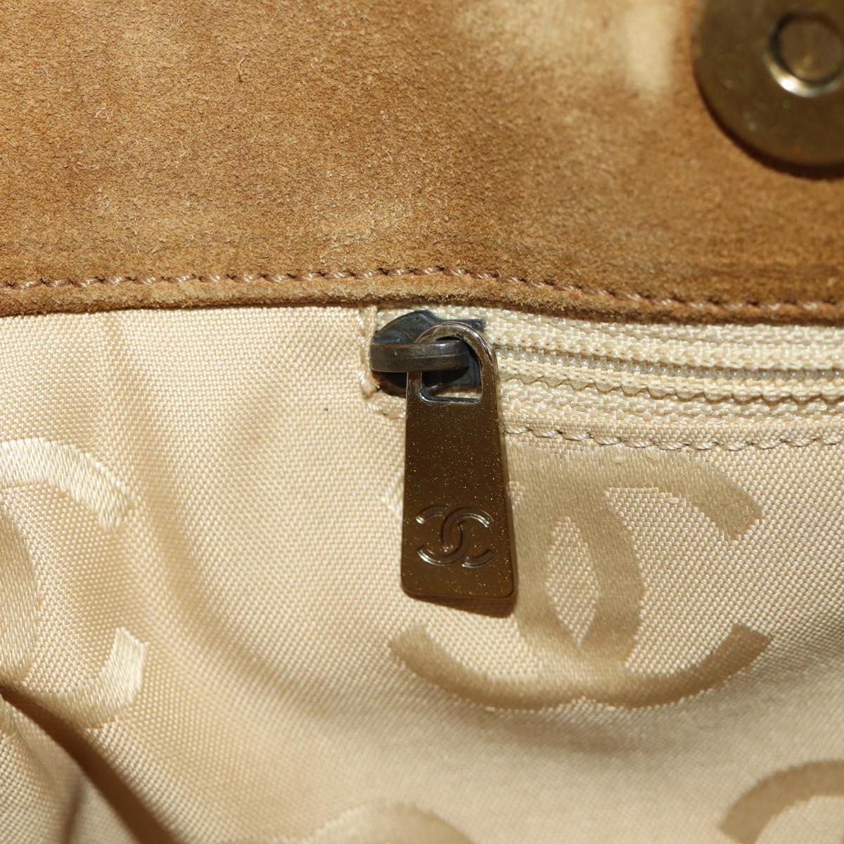 CHANEL Wild Stitch Hand Bag Suede Brown Gold CC Auth bs34273A