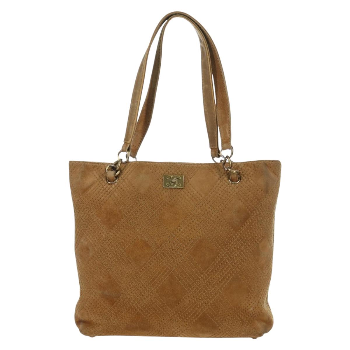 CHANEL Wild Stitch Hand Bag Suede Brown Gold CC Auth bs34273A