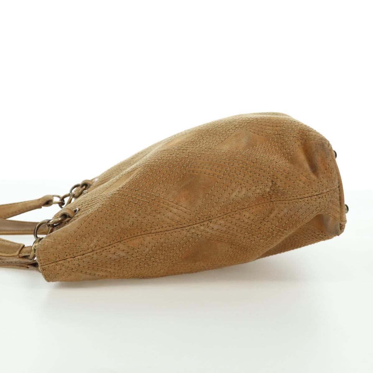 CHANEL Wild Stitch Hand Bag Suede Brown Gold CC Auth bs34273A