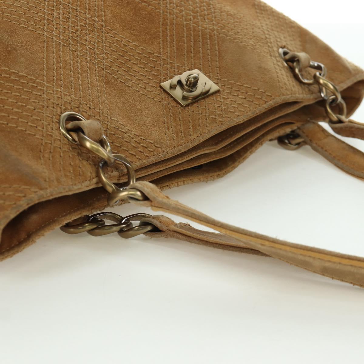 CHANEL Wild Stitch Hand Bag Suede Brown Gold CC Auth bs34273A