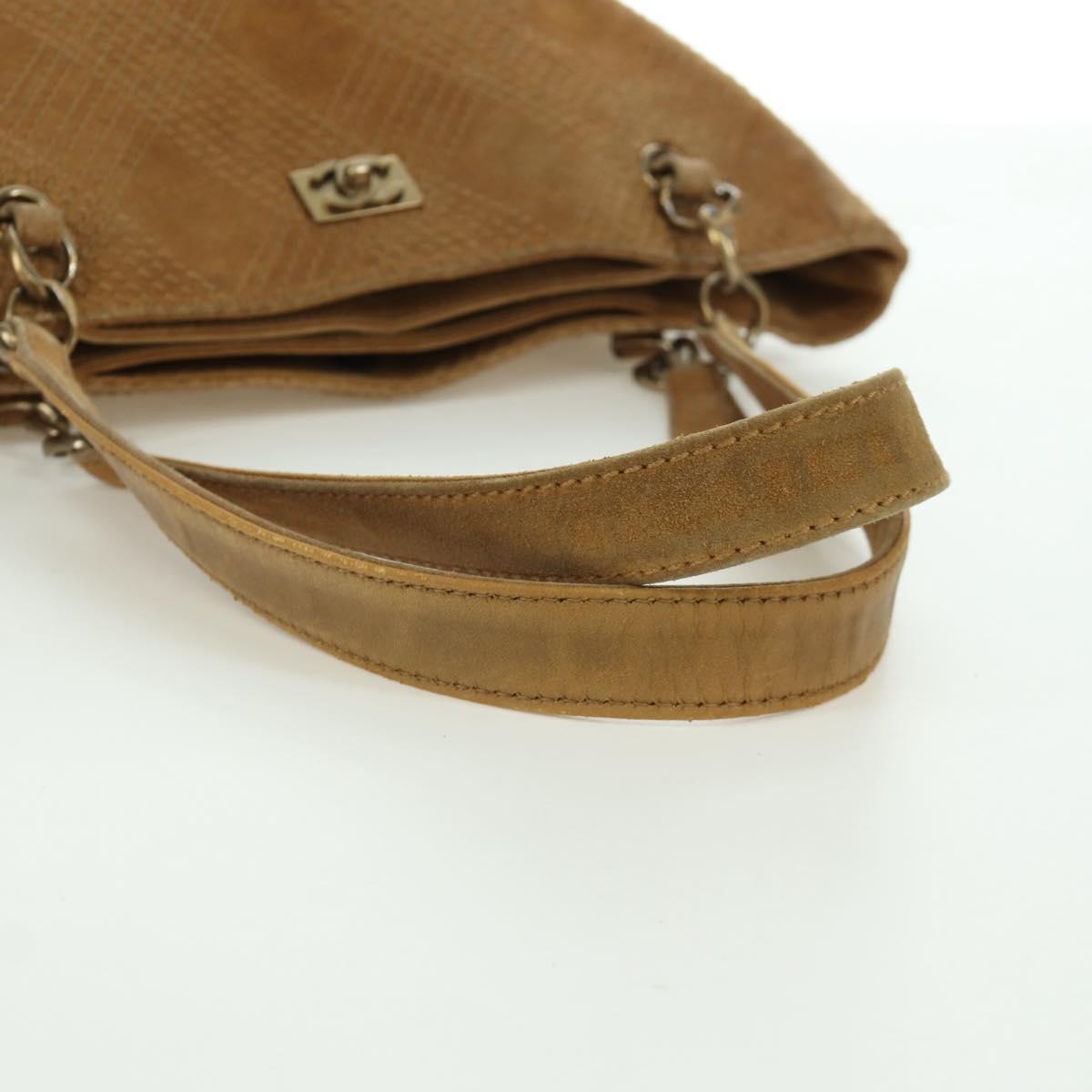 CHANEL Wild Stitch Hand Bag Suede Brown Gold CC Auth bs34273A