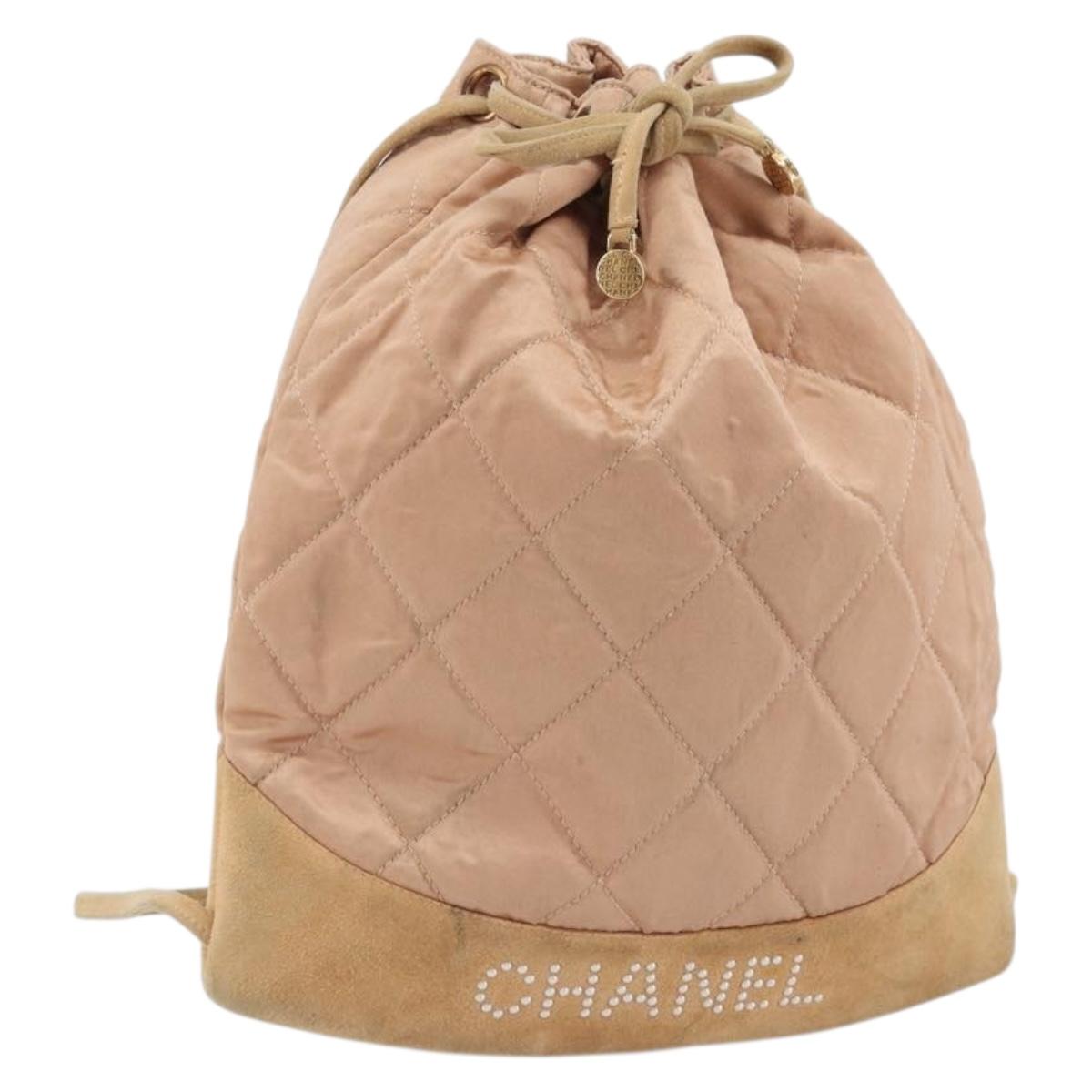 CHANEL Matelasse Purse Backpack Satin Pink Gold CC Auth bs34274