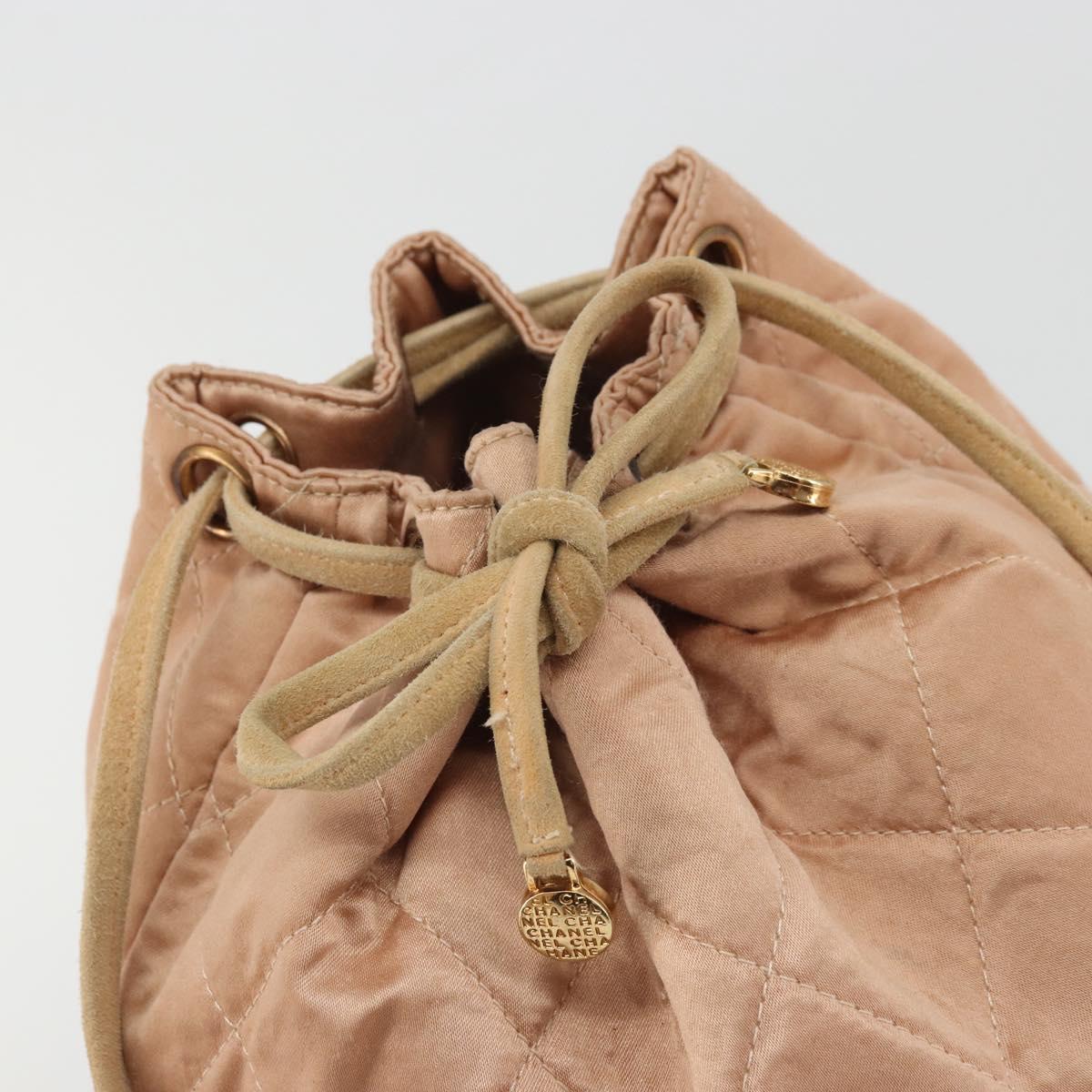 CHANEL Matelasse Purse Backpack Satin Pink Gold CC Auth bs34274