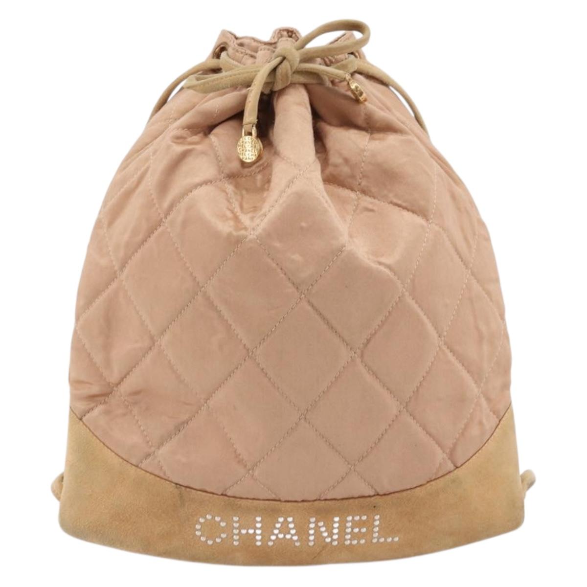 CHANEL Matelasse Purse Backpack Satin Pink Gold CC Auth bs34274