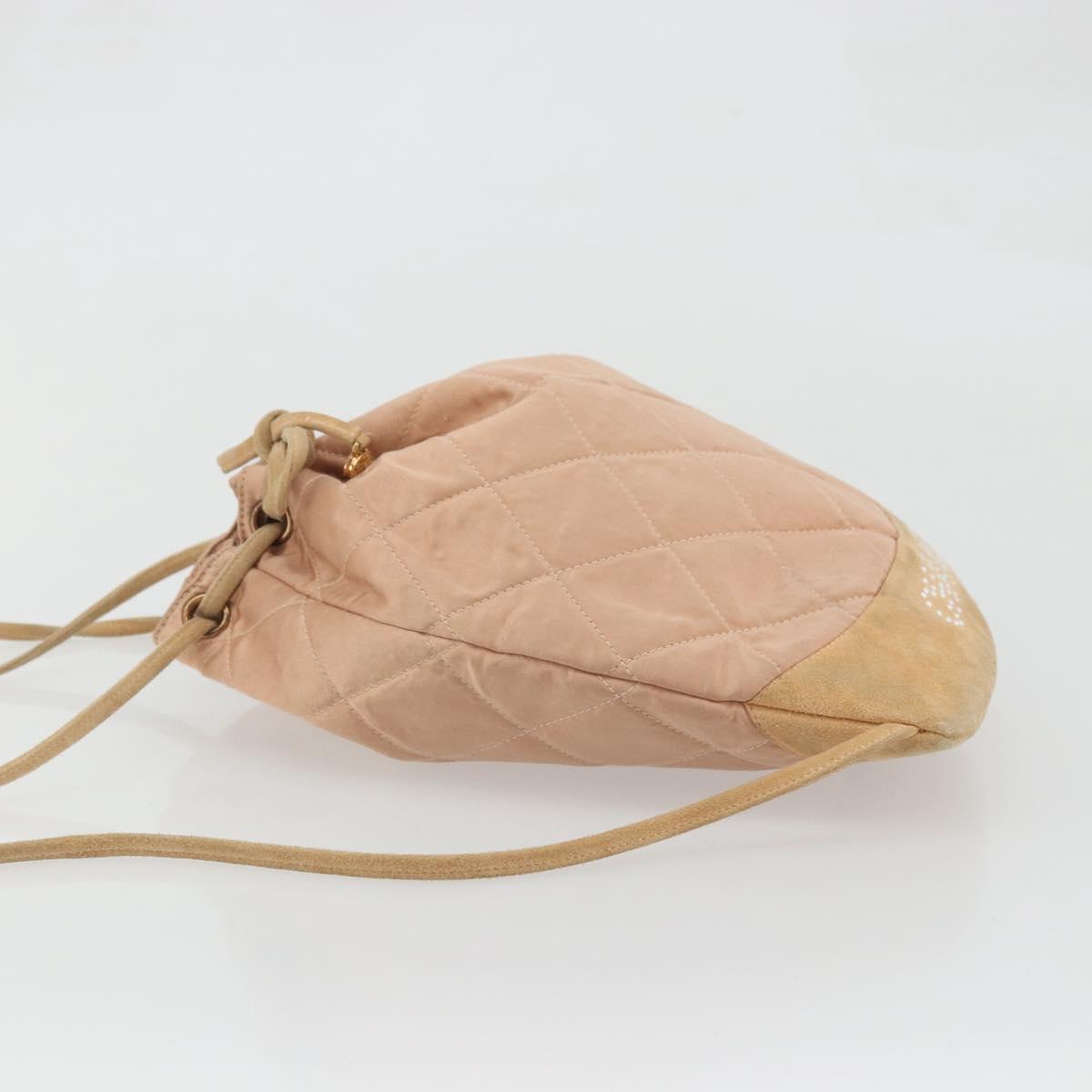 CHANEL Matelasse Purse Backpack Satin Pink Gold CC Auth bs34274