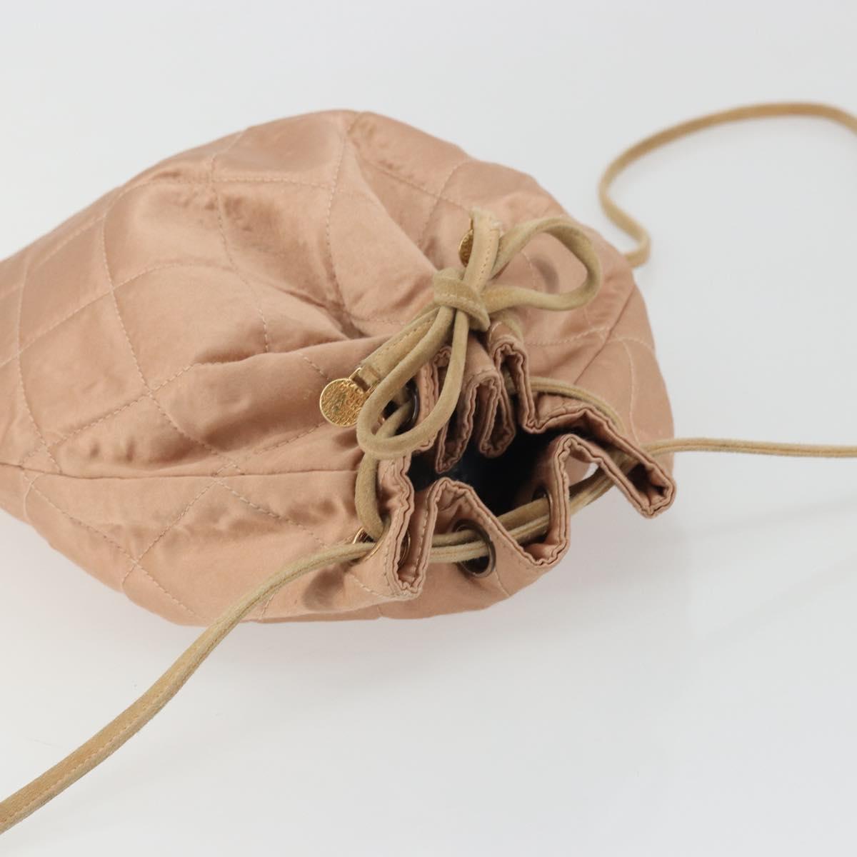 CHANEL Matelasse Purse Backpack Satin Pink Gold CC Auth bs34274