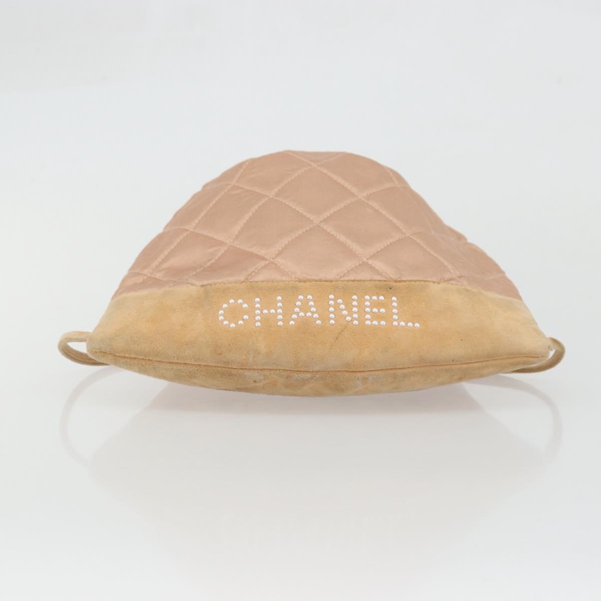 CHANEL Matelasse Purse Backpack Satin Pink Gold CC Auth bs34274