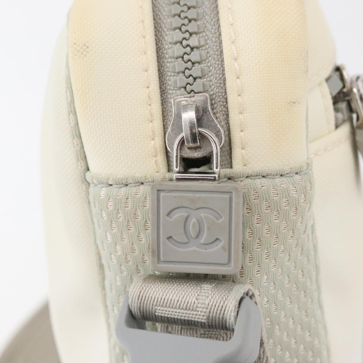 CHANEL Sports Camelia Shoulder Bag Nylon White Silver CC Auth bs34278