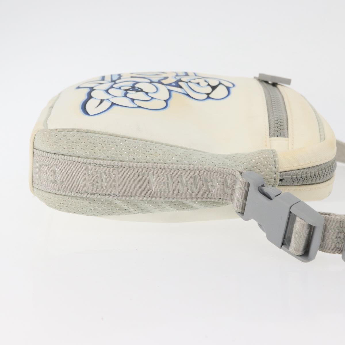 CHANEL Sports Camelia Shoulder Bag Nylon White Silver CC Auth bs34278