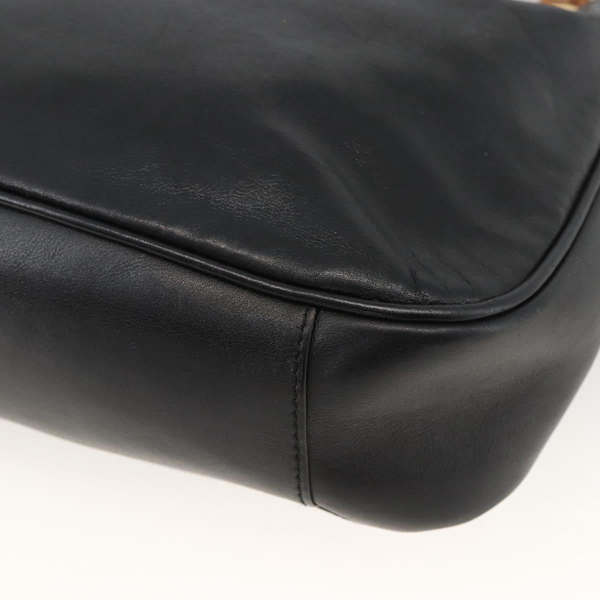 GUCCI Bamboo Hand Bag Leather 2way Black Gold Auth bs34287