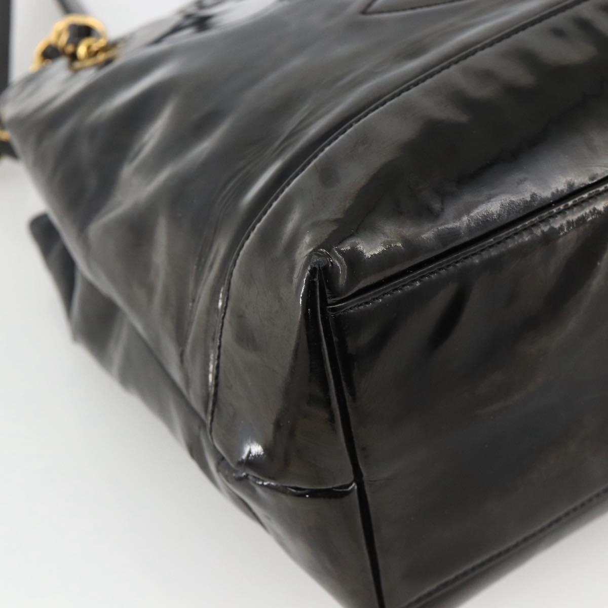 CHANEL Chain Tote Bag Patent Leather Black Gold CC Auth bs34313