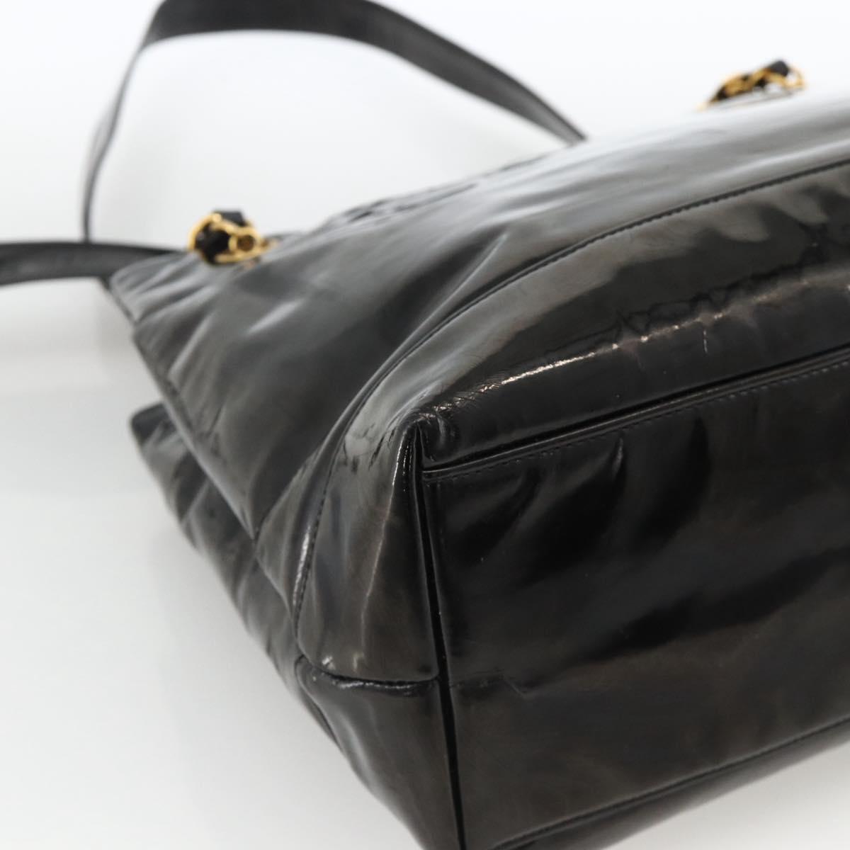CHANEL Chain Tote Bag Patent Leather Black Gold CC Auth bs34313
