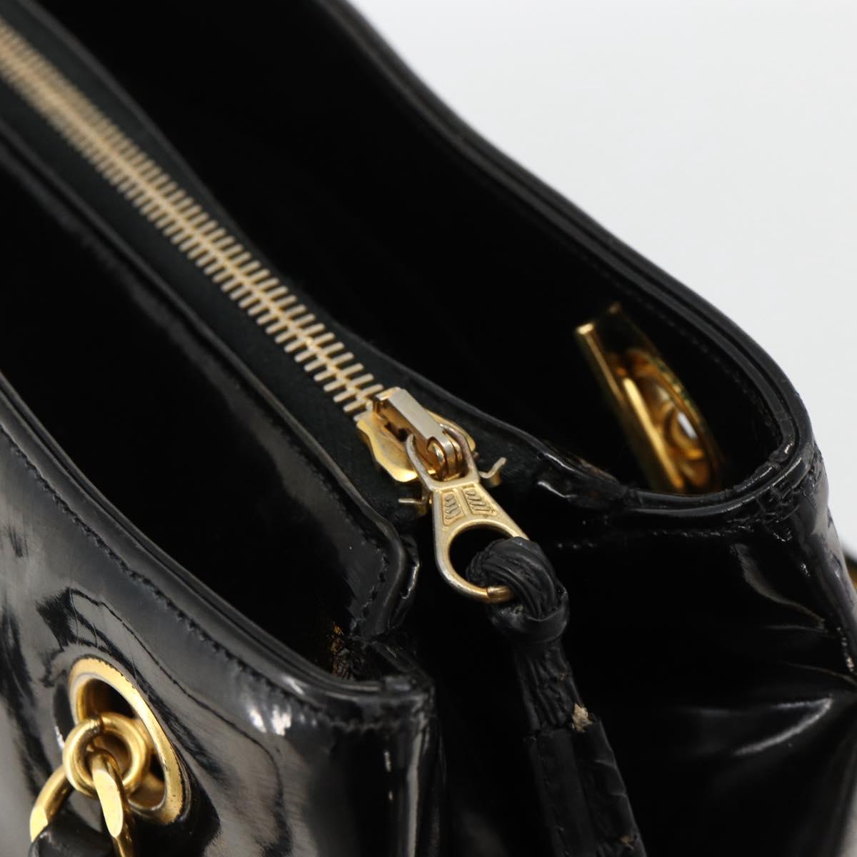 CHANEL Chain Tote Bag Patent Leather Black Gold CC Auth bs34313