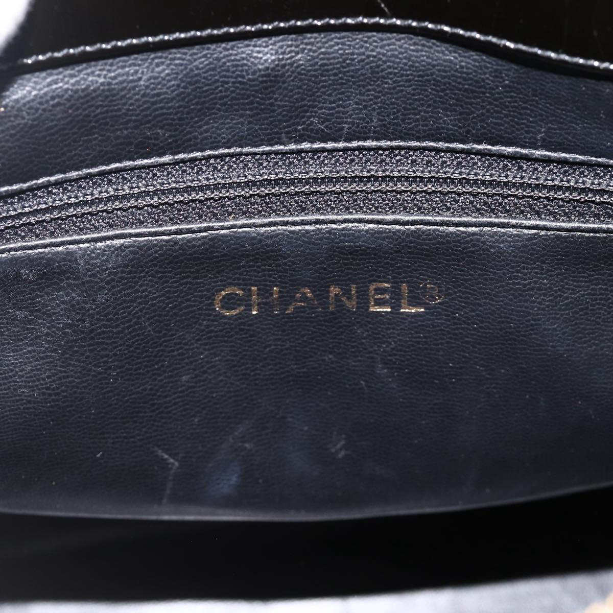 CHANEL Chain Tote Bag Patent Leather Black Gold CC Auth bs34313
