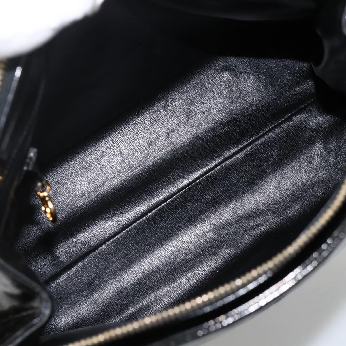 CHANEL Chain Tote Bag Patent Leather Black Gold CC Auth bs34313