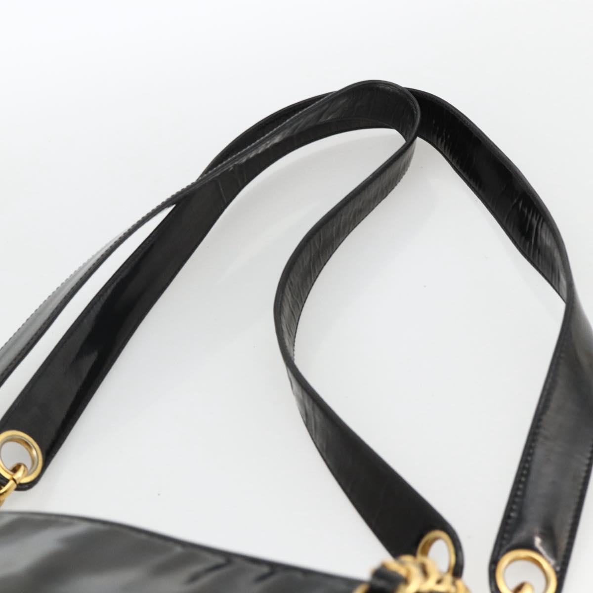 CHANEL Chain Tote Bag Patent Leather Black Gold CC Auth bs34313