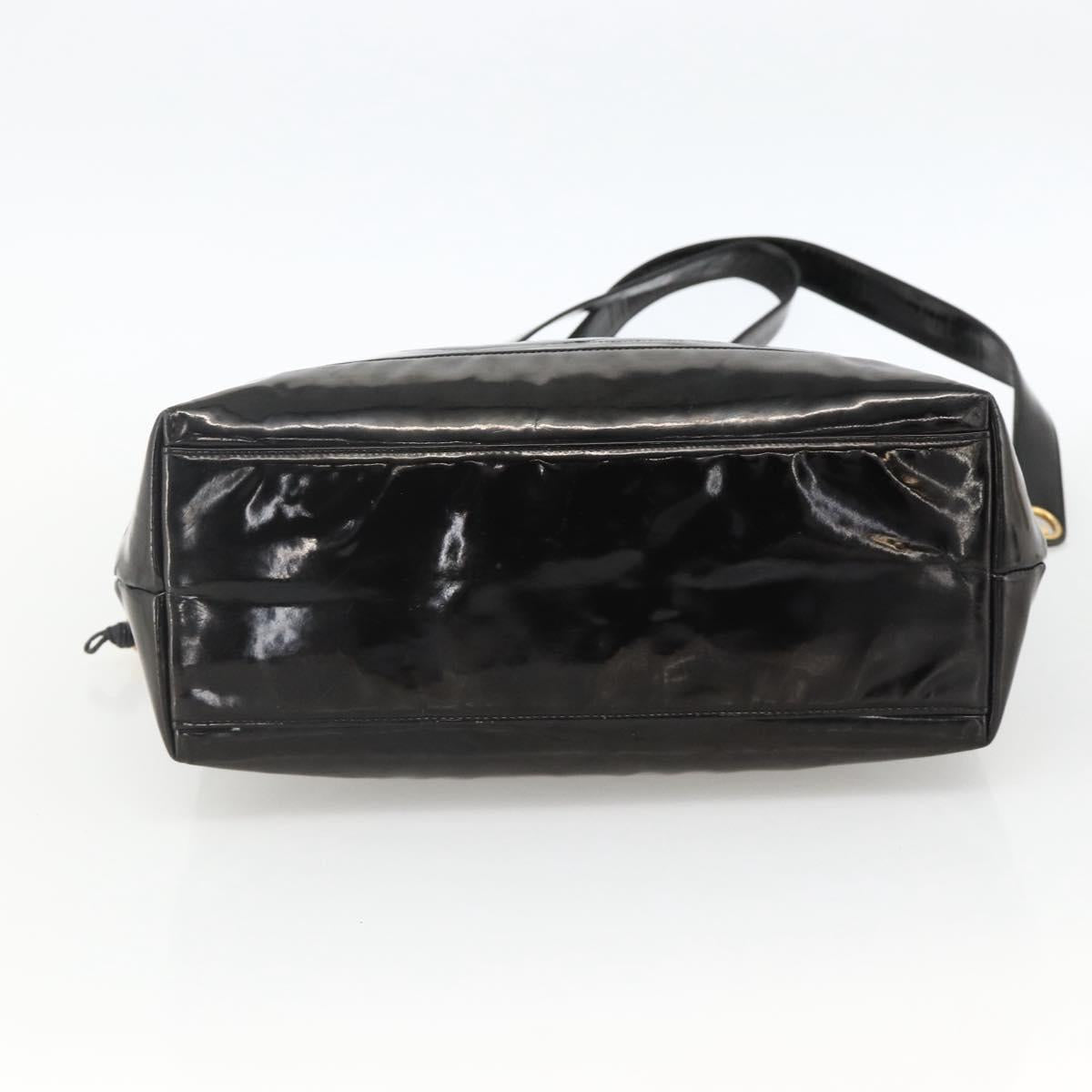 CHANEL Chain Tote Bag Patent Leather Black Gold CC Auth bs34313