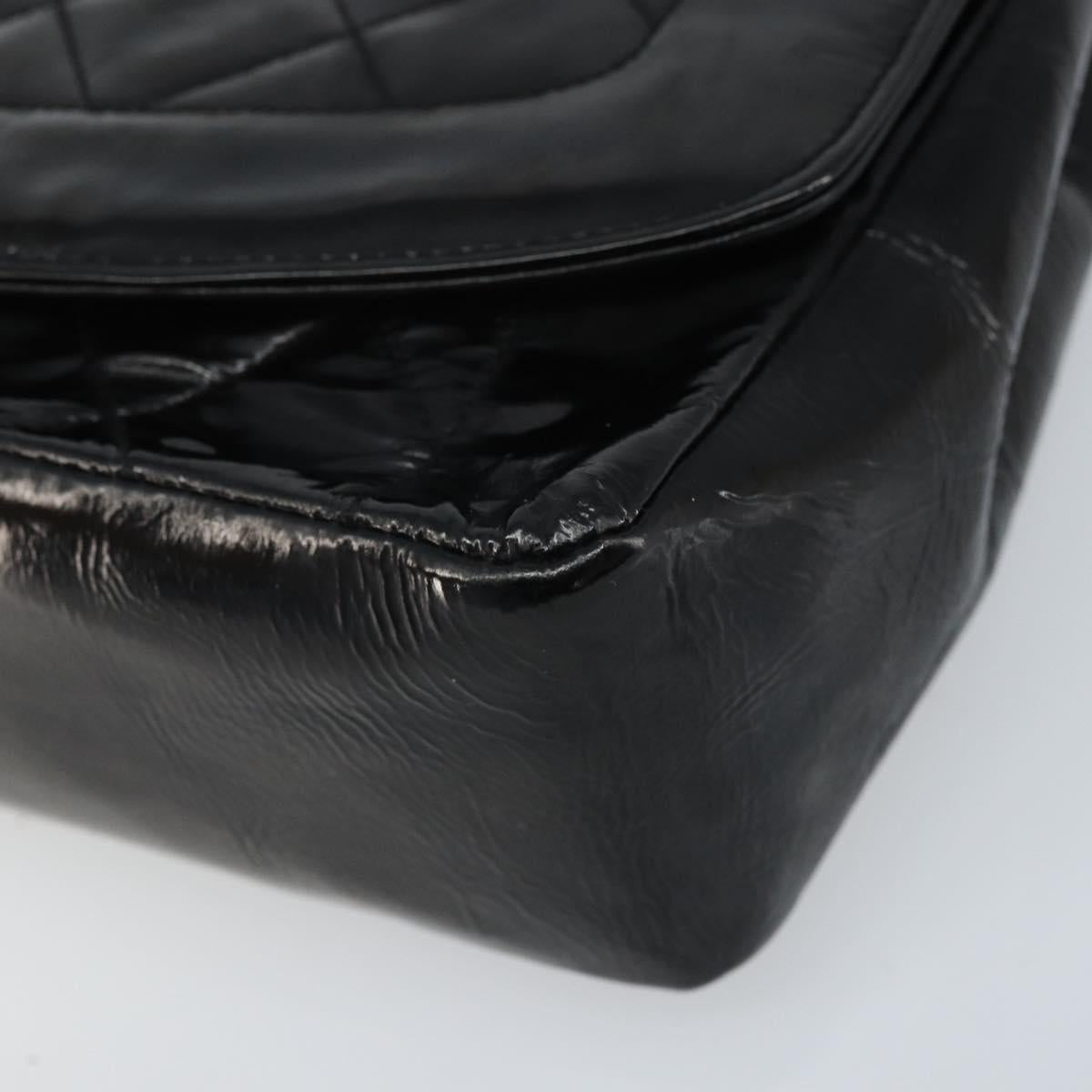 CHANEL Diana 25 Matelasse Chain Bag Patent Leather Black Gold CC Auth bs34314