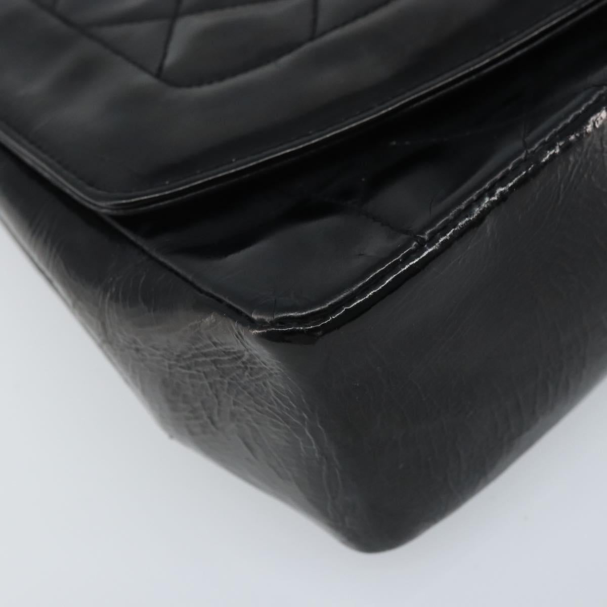 CHANEL Diana 25 Matelasse Chain Bag Patent Leather Black Gold CC Auth bs34314