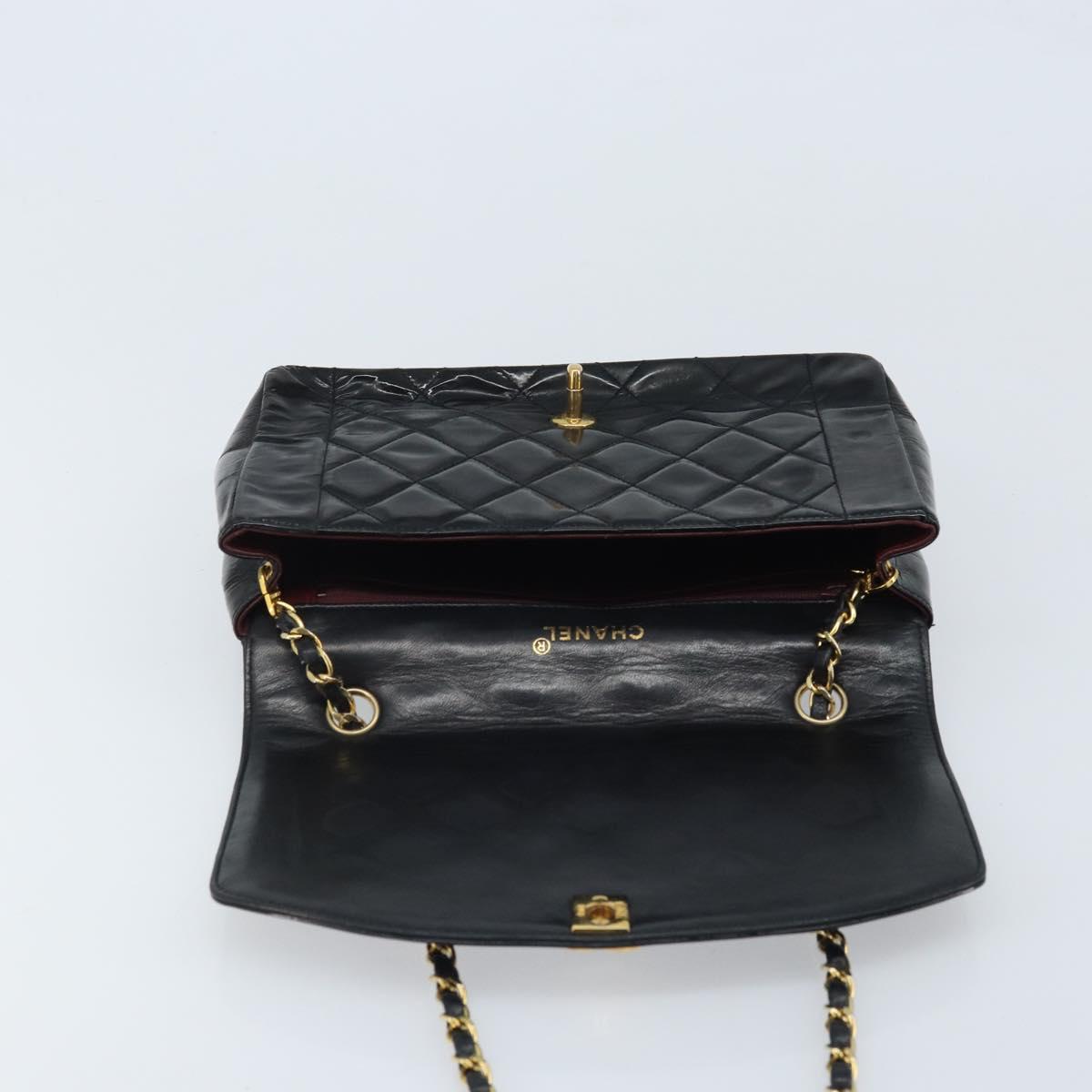 CHANEL Diana 25 Matelasse Chain Bag Patent Leather Black Gold CC Auth bs34314