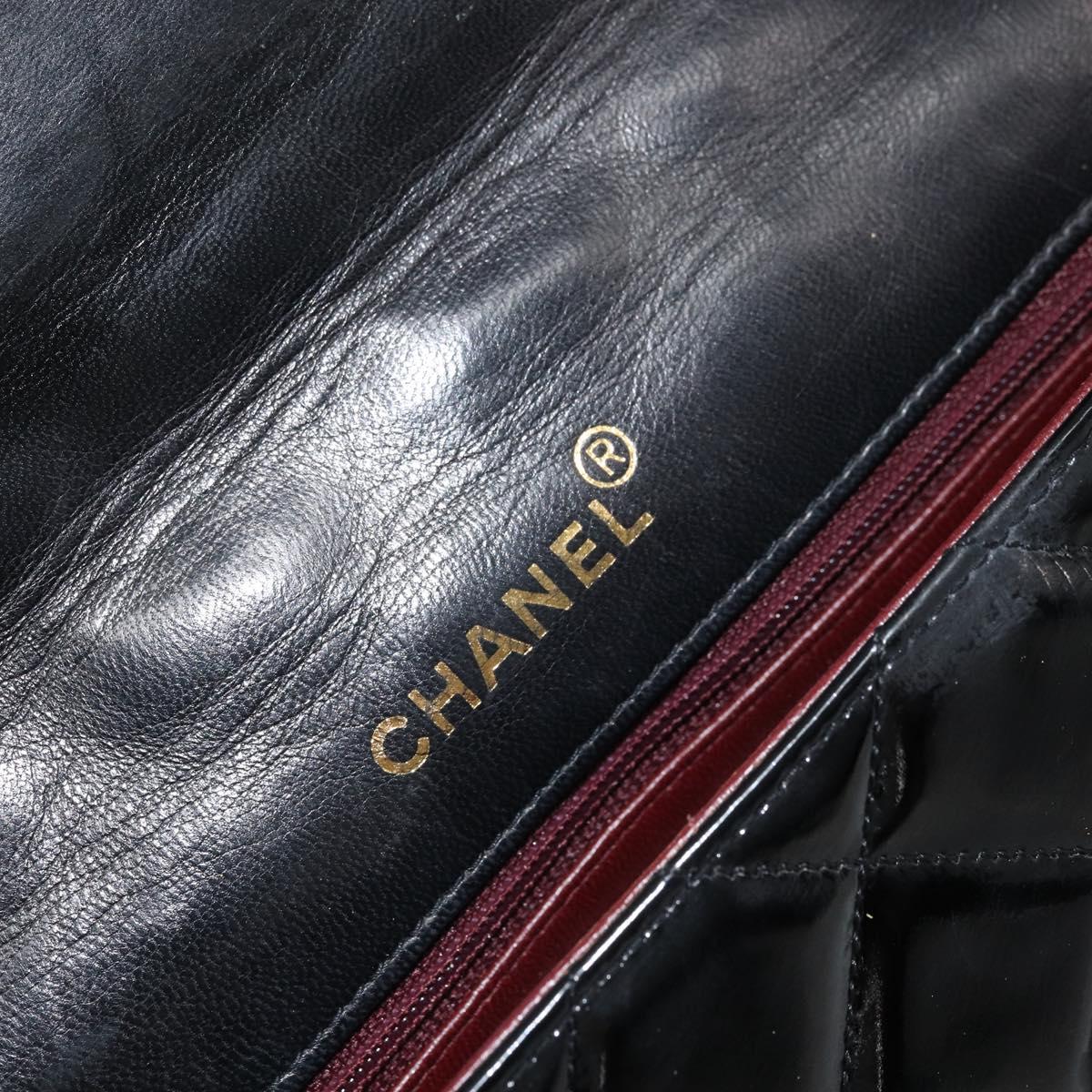 CHANEL Diana 25 Matelasse Chain Bag Patent Leather Black Gold CC Auth bs34314