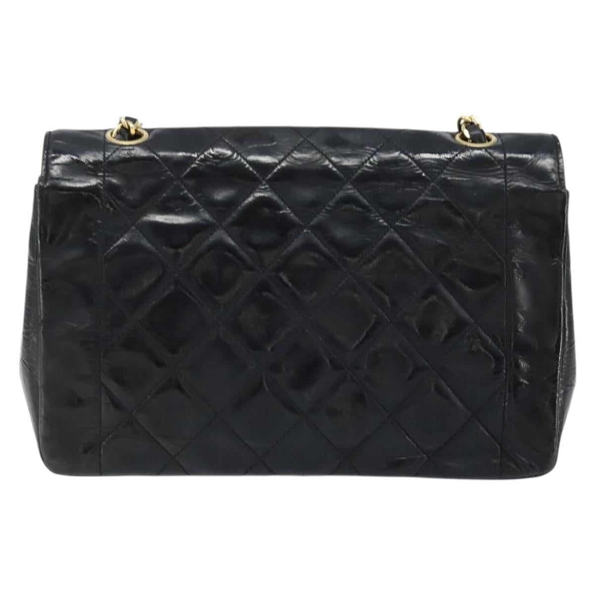 CHANEL Diana 25 Matelasse Chain Bag Patent Leather Black Gold CC Auth bs34314