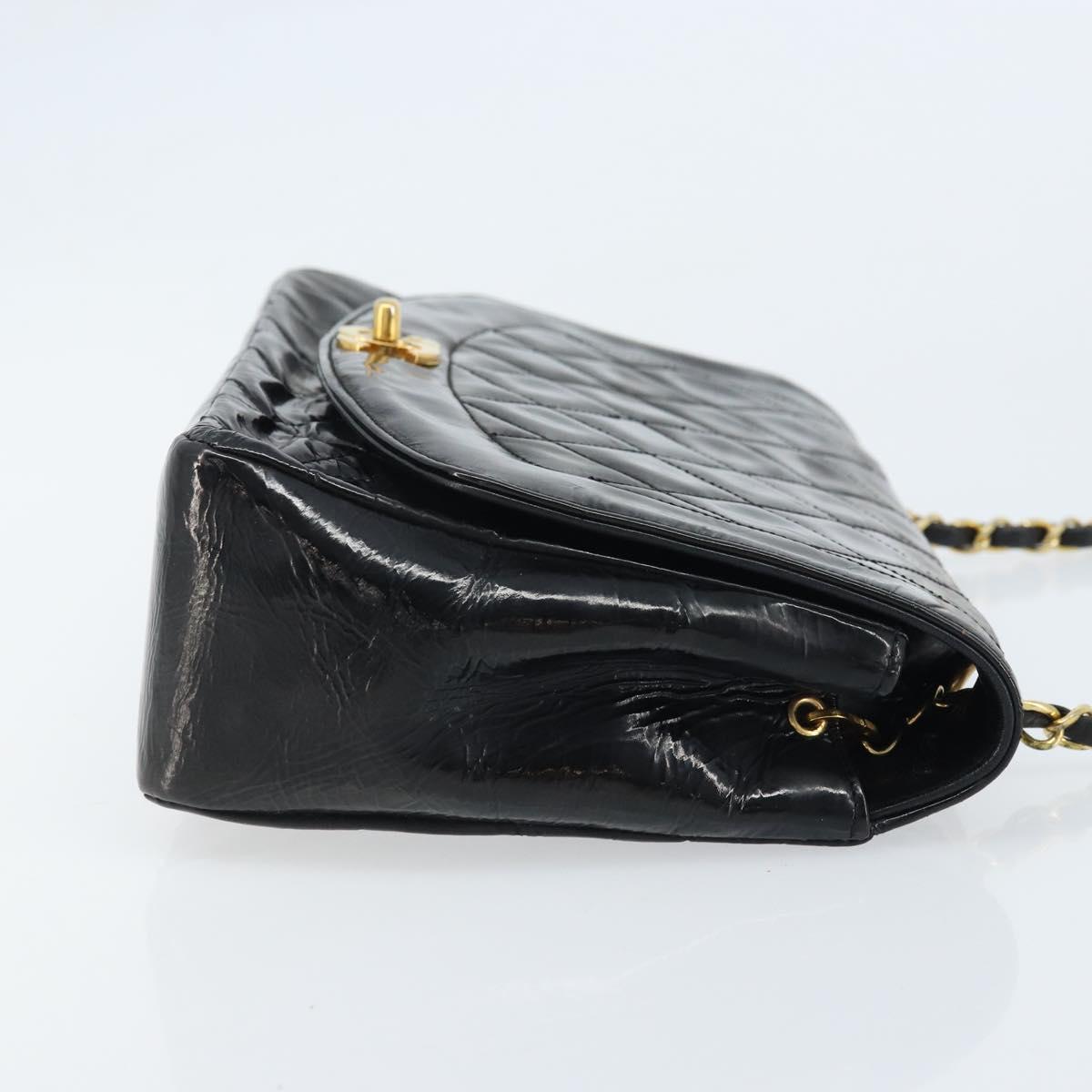 CHANEL Diana 25 Matelasse Chain Bag Patent Leather Black Gold CC Auth bs34314