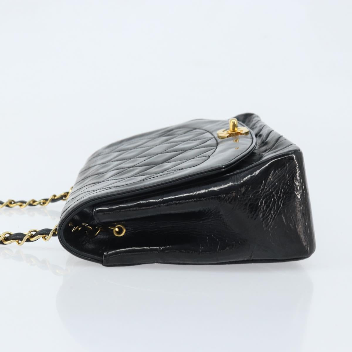 CHANEL Diana 25 Matelasse Chain Bag Patent Leather Black Gold CC Auth bs34314