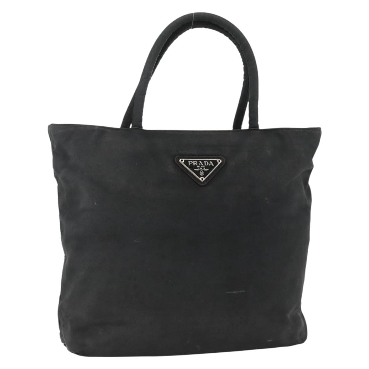 PRADA Hand Bag Nylon Black Silver Auth bs34325