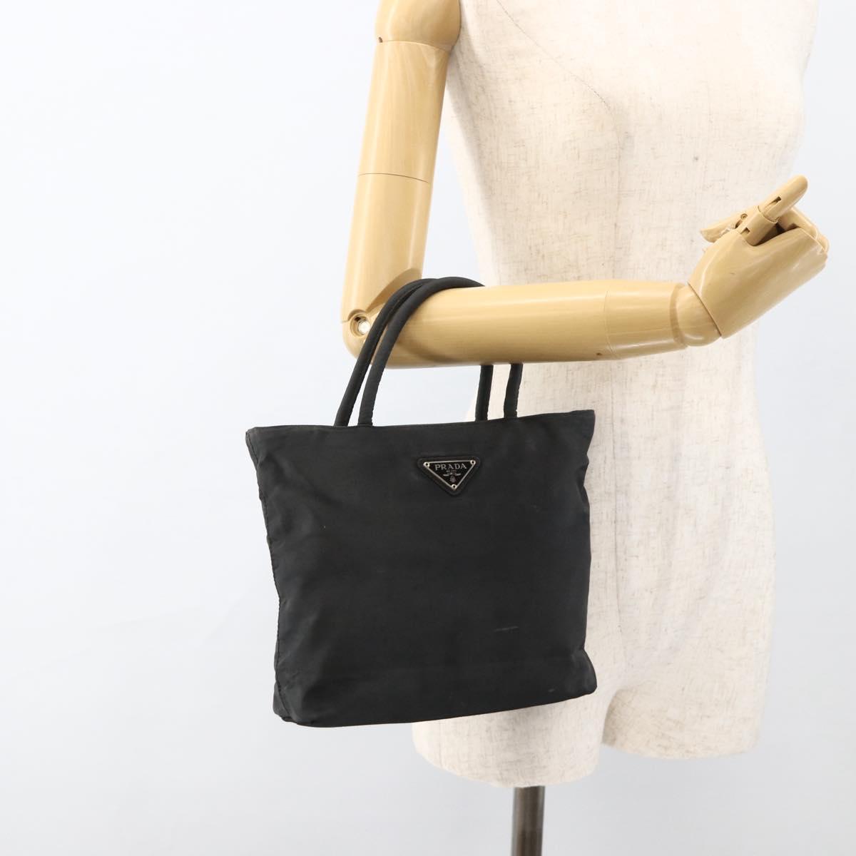 PRADA Hand Bag Nylon Black Silver Auth bs34325