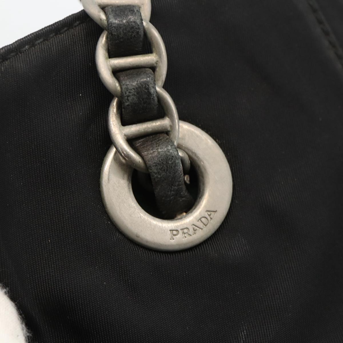 PRADA Chain Tote Bag Nylon Black Silver Auth bs34326