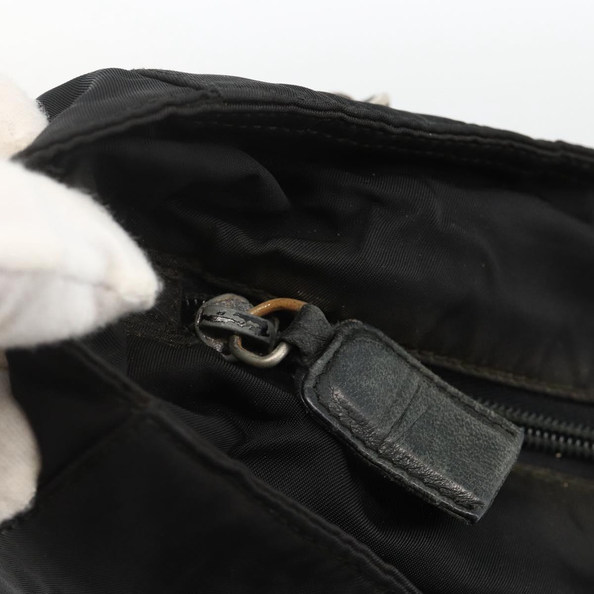 PRADA Chain Tote Bag Nylon Black Silver Auth bs34326