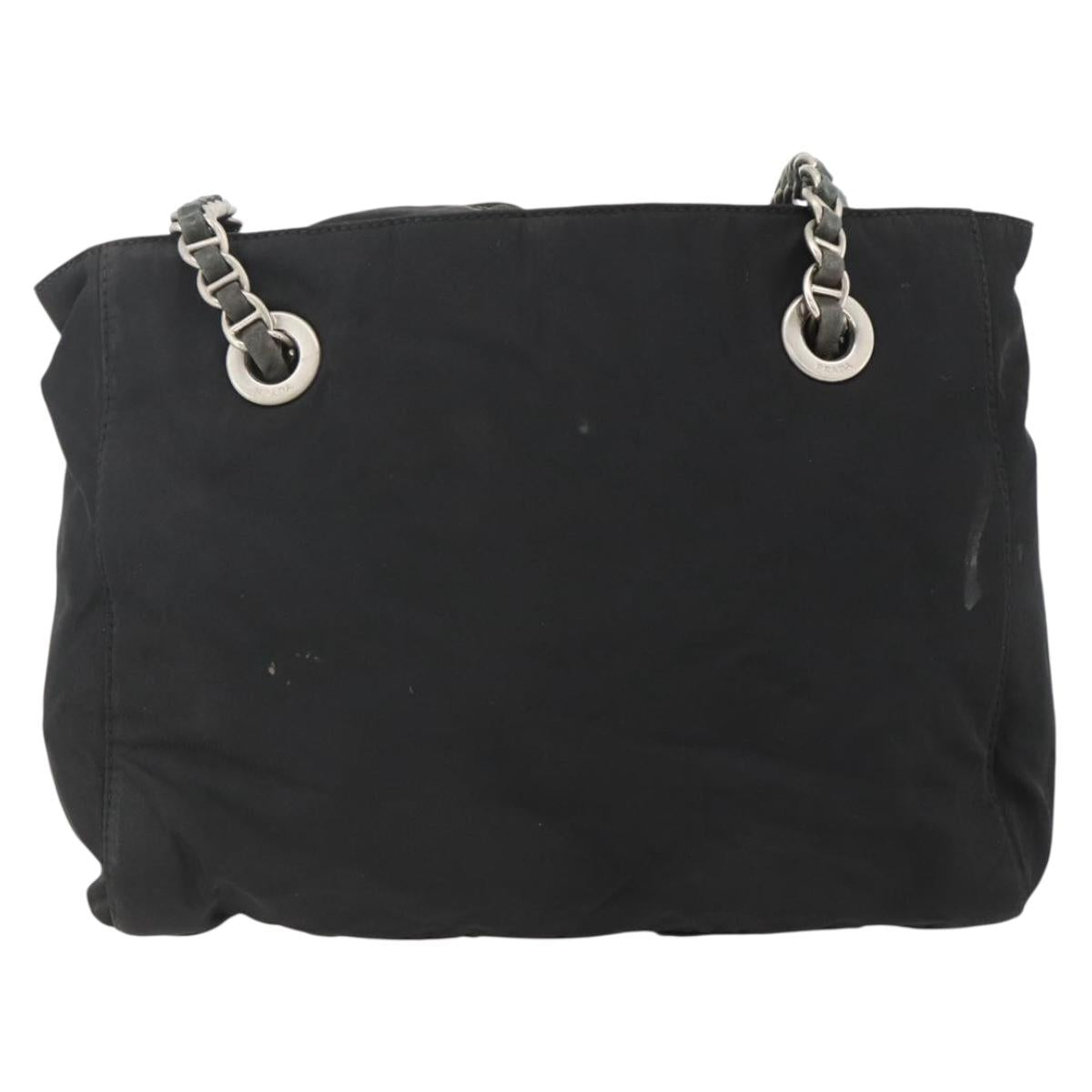 PRADA Chain Tote Bag Nylon Black Silver Auth bs34326