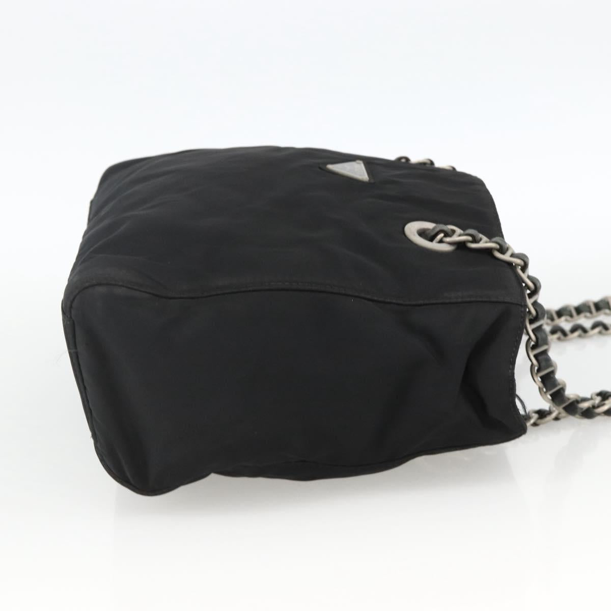 PRADA Chain Tote Bag Nylon Black Silver Auth bs34326