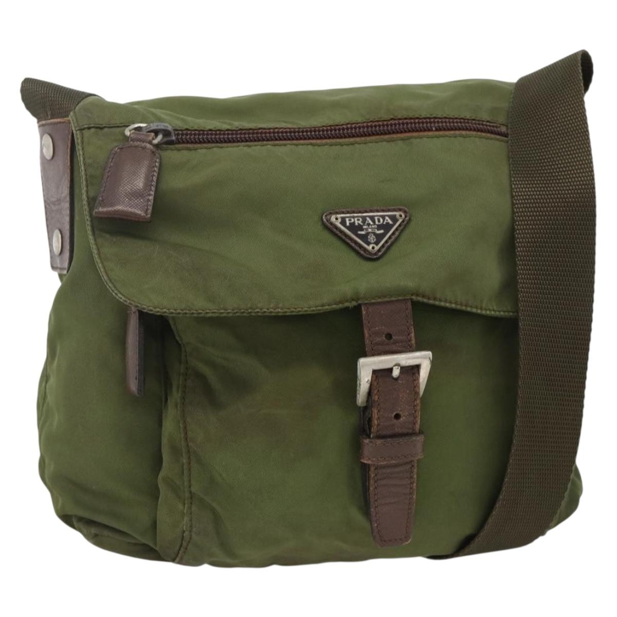 PRADA Shoulder Bag Nylon Green Silver Auth bs34328