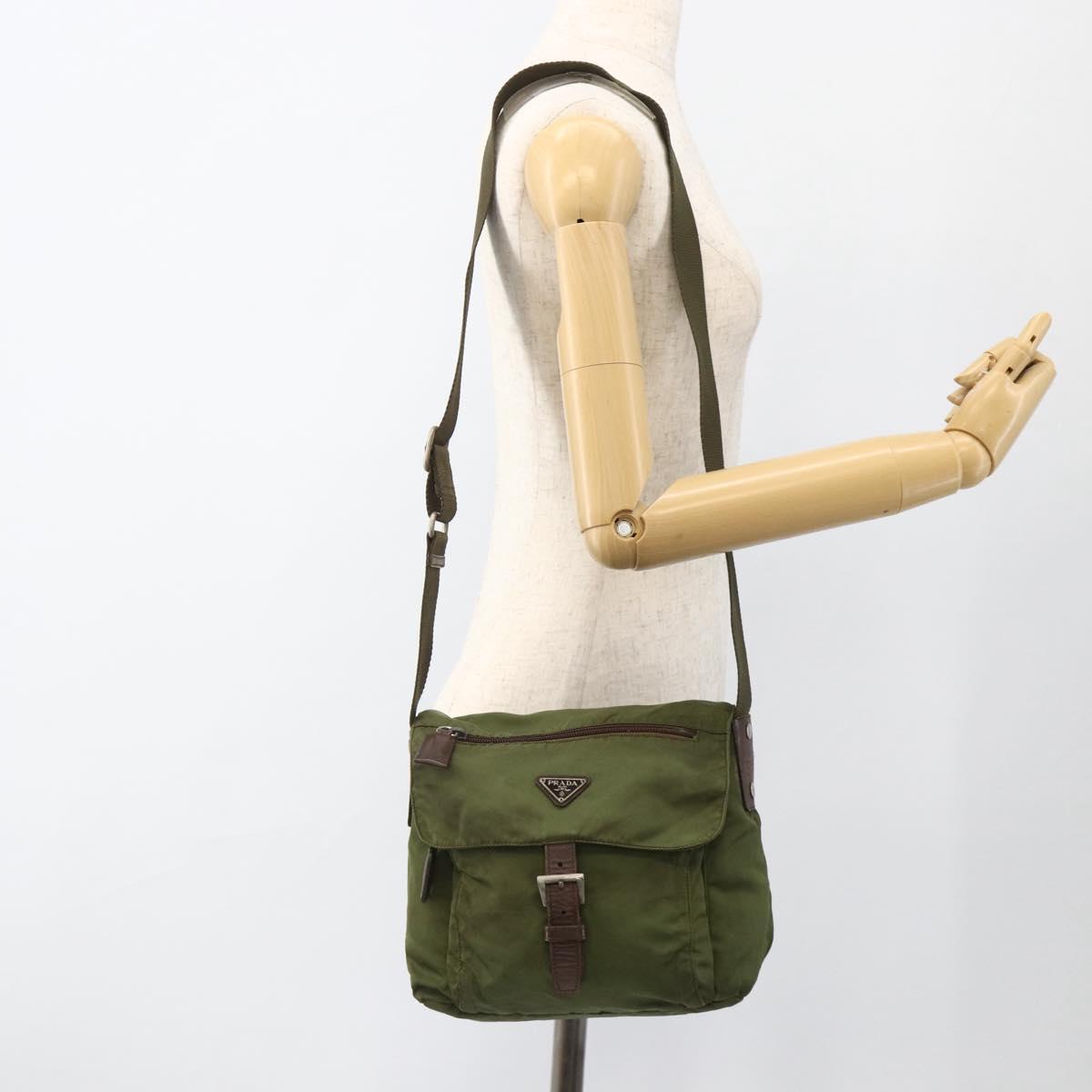 PRADA Shoulder Bag Nylon Green Silver Auth bs34328