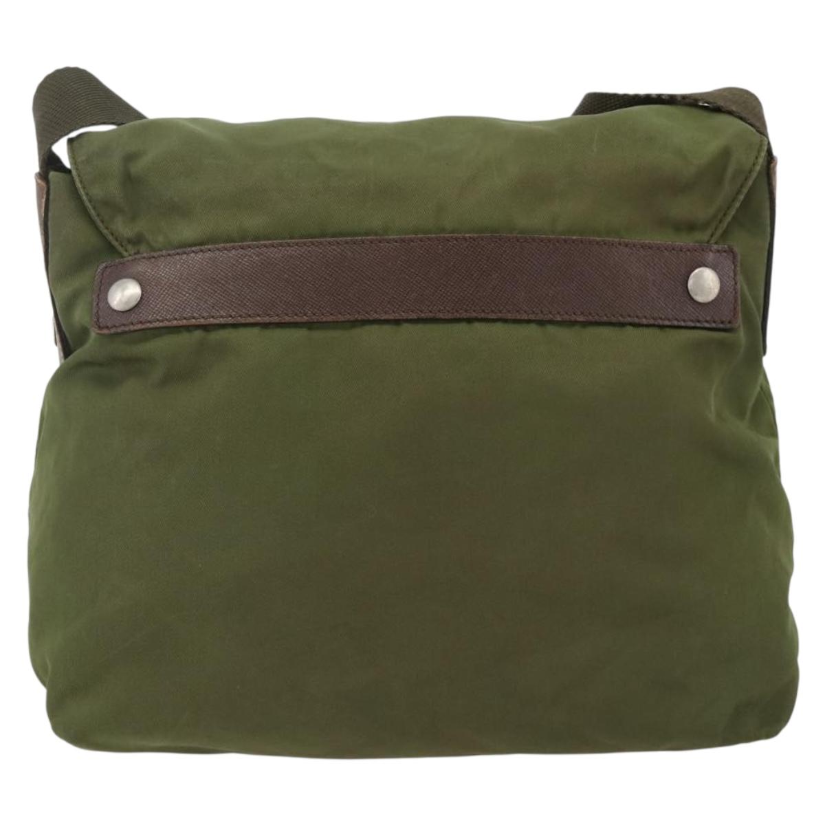 PRADA Shoulder Bag Nylon Green Silver Auth bs34328