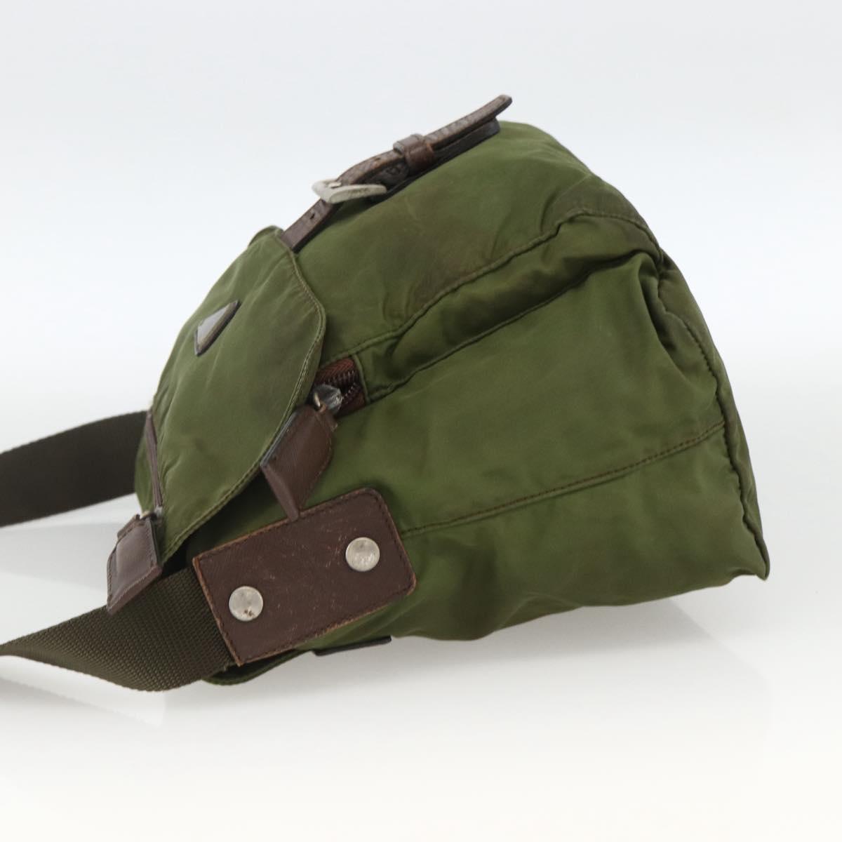 PRADA Shoulder Bag Nylon Green Silver Auth bs34328